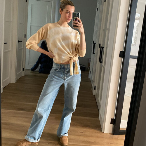 Trui met tie-dye print en knoop aan de zoom van biologische cashmere